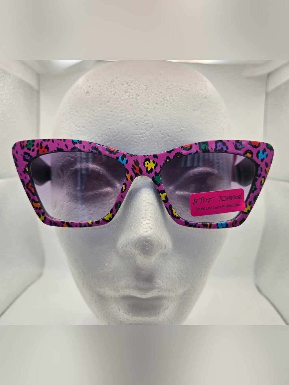 Betsey Johnson Pink Multi Leopard Print Cat-Eye Square Sunglasses Animal FLAW